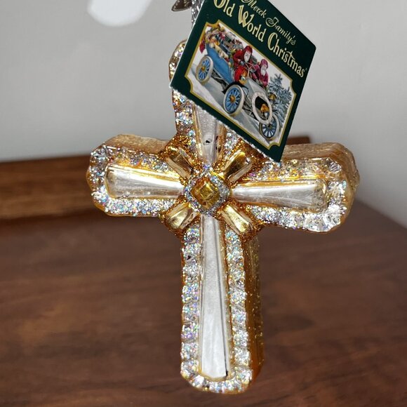 Old World Christmas "Holy Cross" Glass Ornament 2010 w/ Tag Gold & Silver Merck - Picture 4 of 8